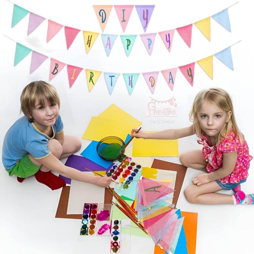 Pennant Banner Flags Pastel - Colorful Triangle Banners for Birthdays Easter Cla - Picture 7 of 9